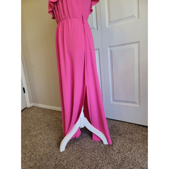 Kirundo Pink Maxi Dress Ruffle One Shoulder High Waist Split Small NWT - Picture 5 of 16